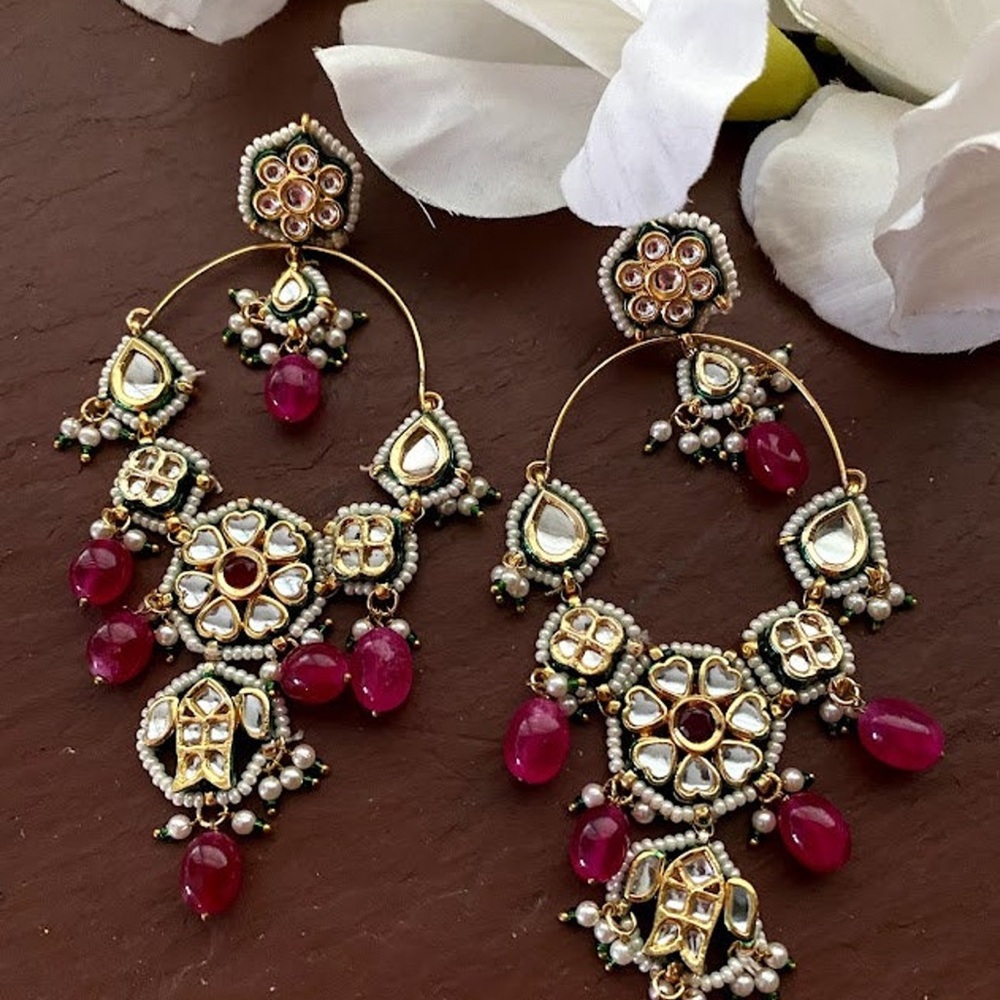 Gold and Red Chandelier Earrings